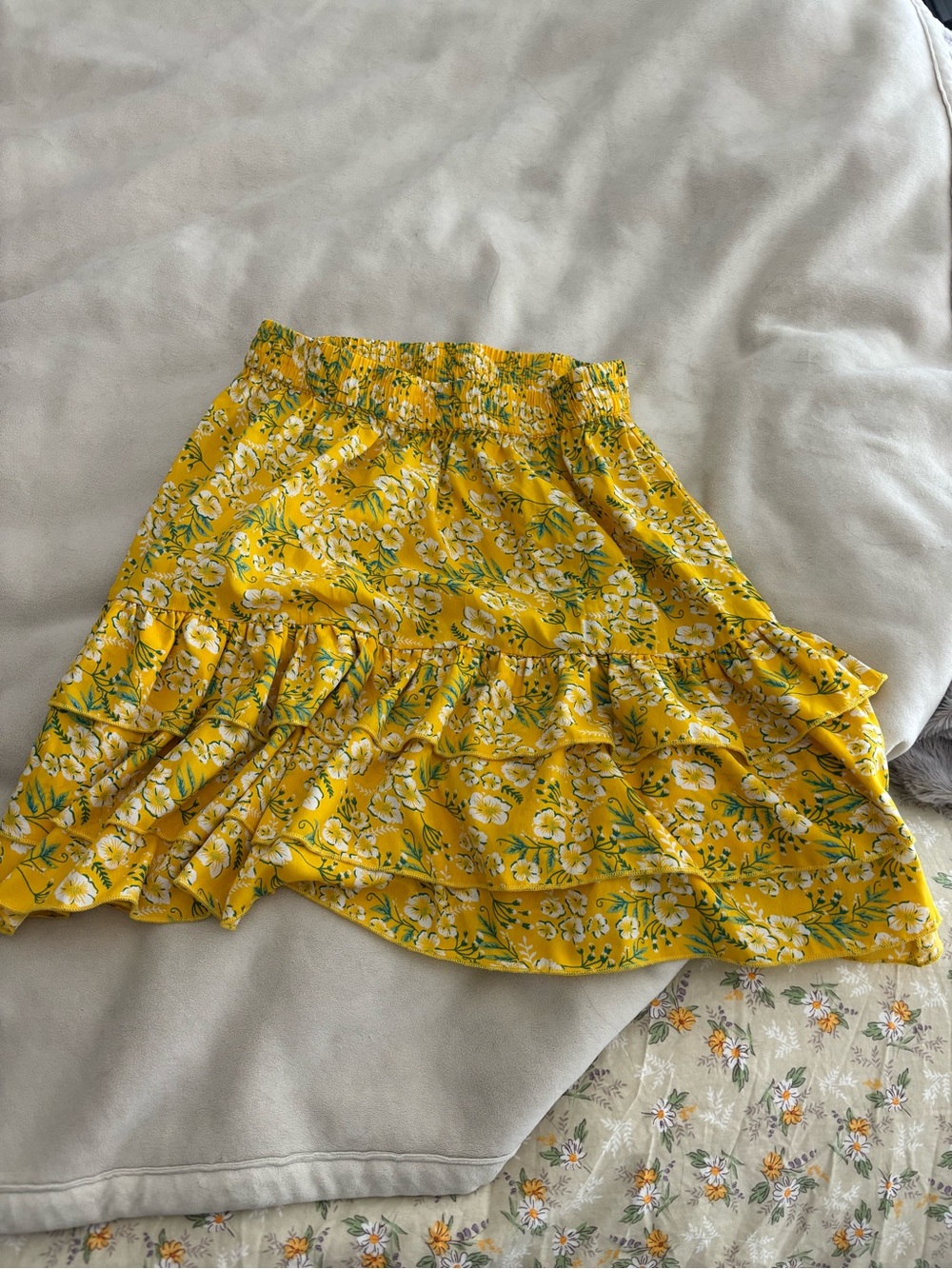 Bright Yellow Floral Ruffle Mini Skirt - Bought in Switzerland